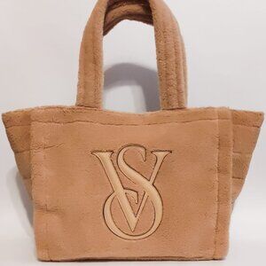 Victoria's Secret Cozy Plush Fleece Brown Teddy Bear Shoulder Bag Tote Bag